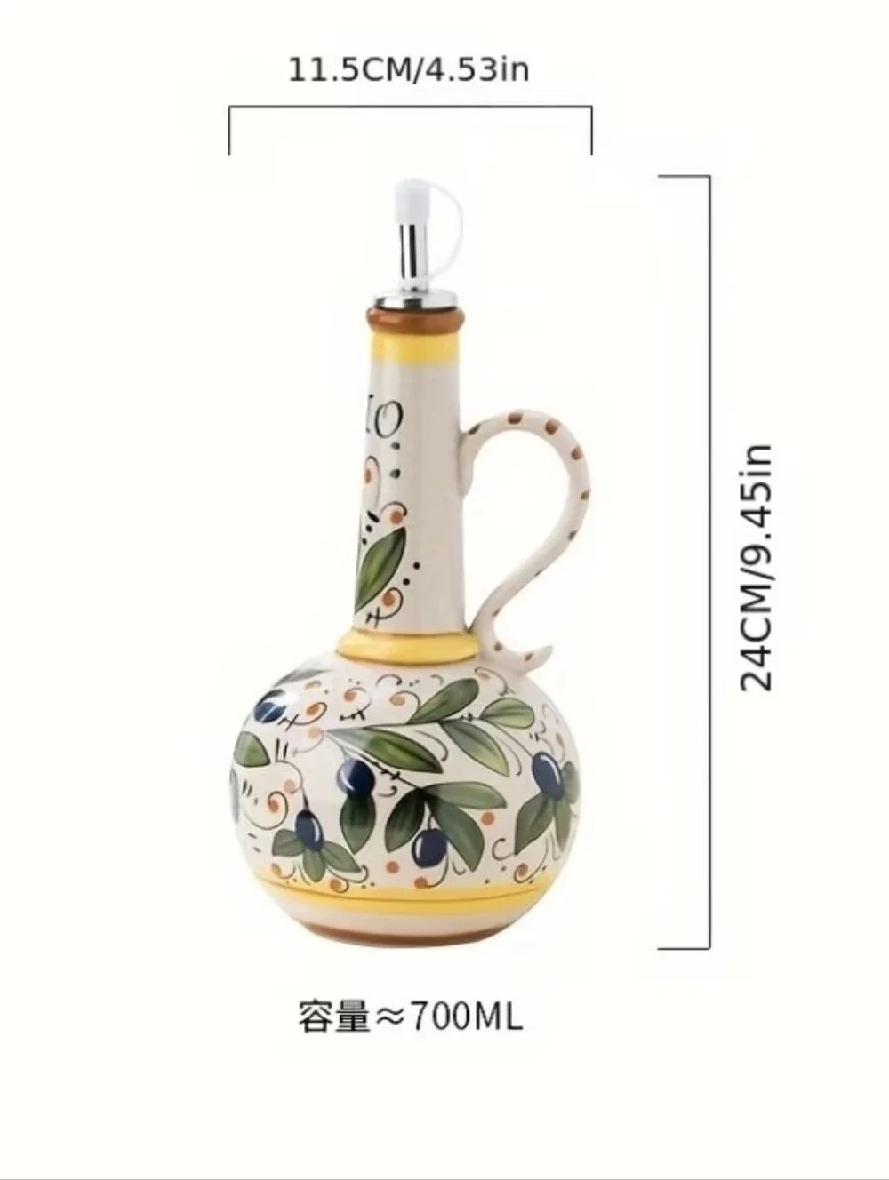 Beautiful Hand Painted Italian Decor Olive Oil Cruet Dispenser Bottle NEW